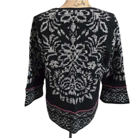 Chico's Black and White Floral Jacket Blazer Size 2 Large - Picture 3 of 7